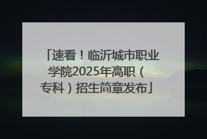 速看！临沂城市职业学院2025年高职（专科）招生简章发布